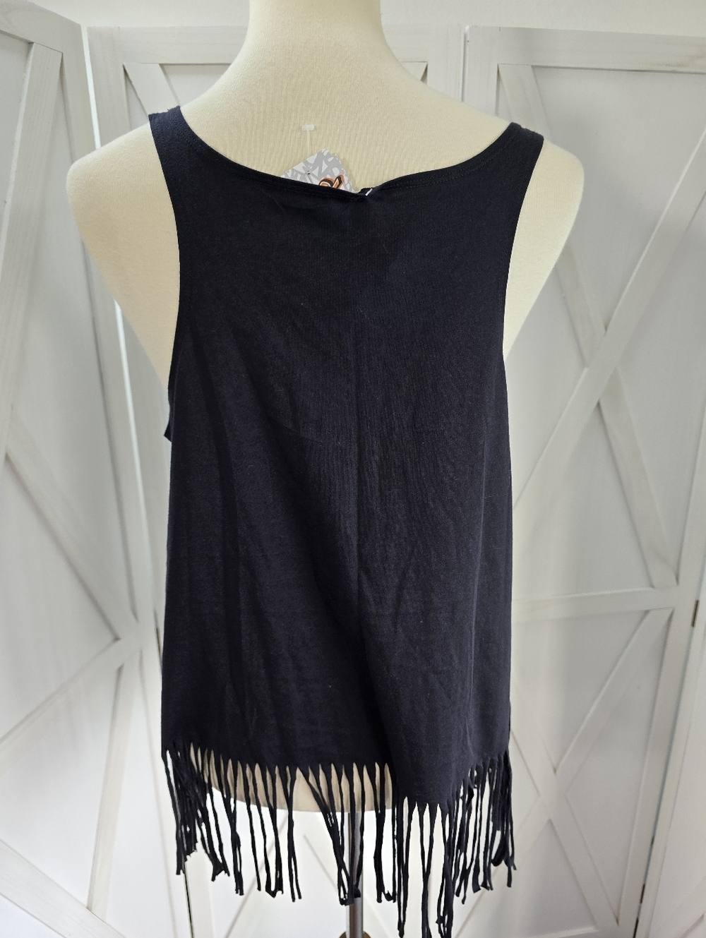 Spencer's Black Fringe Tank Top with Neon Yellow Pink Blue Text (NWT) - Picture 4 of 7